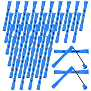 This set of 40 blue perm rods provides everything needed to create heatless curls on long or short hair, perfect for DIY hairstyling at home.