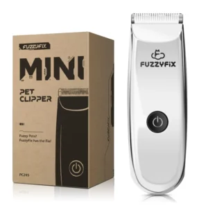 Portable and waterproof pet grooming clippers kit with guide combs and cleaning brush for trimming dog and cat hair at home.