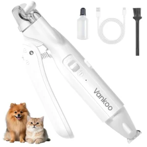 The 2-in-1 pet grooming tool combines nail clippers with LED lights and a fur trimmer, perfect for safely trimming dog and cat nails and removing hair around paws and face.