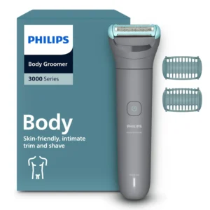 The Philips Body Groomer 3000 series provides a comfortable, close shave for men, even in intimate areas, with its skin-friendly design and showerproof feature.