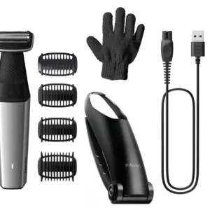 Philips Bodygroom Series 5000 waterproof trimmer for men, designed for safe and comfortable full body grooming, including back, groin and sensitive areas, with 60 minutes cordless runtime.