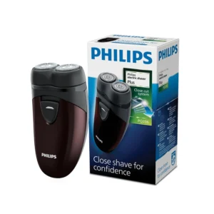 Philips PQ206/18 cordless electric shaver with independently floating heads for a close and comfortable shave, powered by 2AA batteries and offering up to 60 minutes of use.