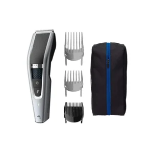 Grey and black Philips HC5630/13 Series 5000 hair clipper with double-sharpened blades, zoom wheel for 28 length settings, washable design and up to 90 minutes cordless runtime.
