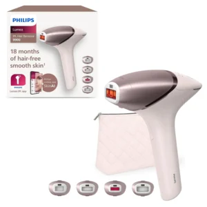 The Philips Lumea IPL hair removal device with SenseIQ and SkinAI technology provides up to 18 months of smooth skin and includes four smart curved tips for effective hair reduction on the body, face, bikini area, and armpits.