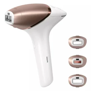 Philips Lumea IPL hair removal device with attachments for effective and long-lasting hair reduction on the face, body, bikini area and underarms.