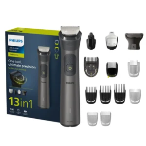 The Philips Multigroom Series 7000 is an all-in-one trimmer for face, head and body with self-sharpening steel blades and BeardSense technology, offering long-lasting performance and up to 4 weeks of run time per charge.