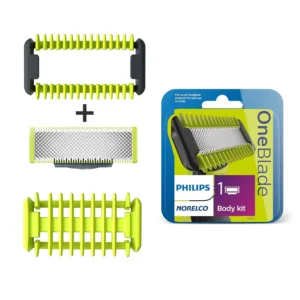This Philips Norelco OneBlade body kit includes a replacement blade, skin guard, and 3mm body comb for trimming both face and body.