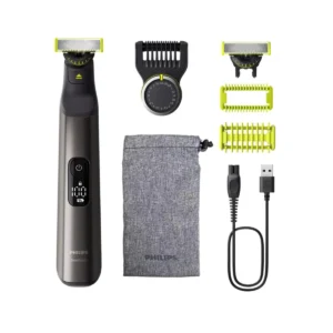The Philips OneBlade Pro 360 face and body trimmer features a 360-degree blade for easy shaving and trimming, with a 20-length comb and body kit included for versatile grooming.