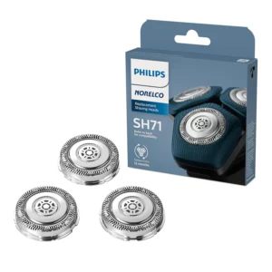 These genuine Philips Norelco SH71/52 replacement shaving heads for Series 7000 and angular Series 5000 shavers feature SkinProtect blades made in the Netherlands and deliver up to 90,000 cutting actions per minute for a close, comfortable shave.