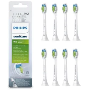 This image shows an 8-pack of genuine Philips Sonicare standard toothbrush replacement heads, designed for superior whitening and gentle, effective cleaning.
