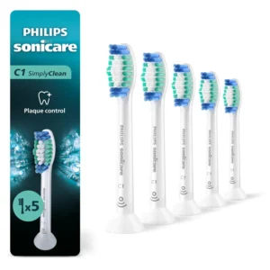 Five genuine Philips Sonicare Simply Clean HX6015/03 replacement toothbrush heads for a variety of Philips snap-on handles, offering simple cleaning at our lowest price.