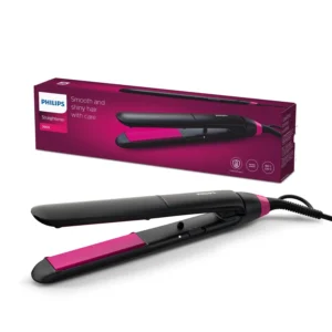The Philips StraightCare Essential hair straightener features ThermoProtect technology and Keratin-infused plates with two temperature settings.