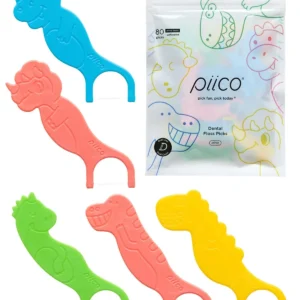 These Piico kids floss picks in a fun dinosaur design encourage children to establish a healthy oral care routine by making flossing an enjoyable experience with unflavored and unwaxed dental floss.