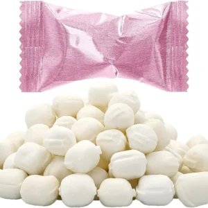 A bulk bag of pastel pink buttermint candies individually wrapped, perfect as after dinner mints or party favors for any celebration.
