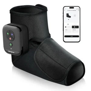 This portable foot massager with heat provides compression and soothing relief for plantar fasciitis, poor circulation, and foot fatigue, offering a cordless and adjustable massage experience.