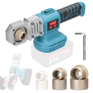 This PPR pipe welding machine features anti-scald heads, quick heating, precise temperature control, and compatibility with Makita batteries for efficient and safe pipe melting.