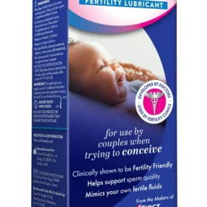 A tube of Pre-Seed fertility-friendly lubricant, designed to mimic natural fertile fluids and be safe for sperm when trying to conceive.