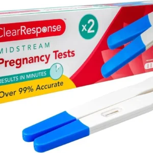 This image shows a two-pack of FERRIS pregnancy tests, designed for early detection with over 99% accuracy and a clear, easy-to-read display for quick results and convenient home use.