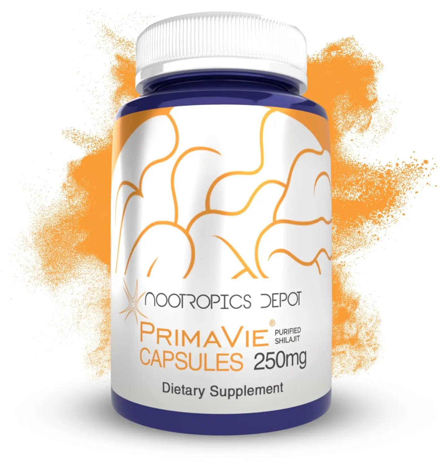 A bottle of PrimaVie Shilajit capsules, an Ayurveda supplement that supports mitochondrial function, boosts energy, and increases exercise endurance.