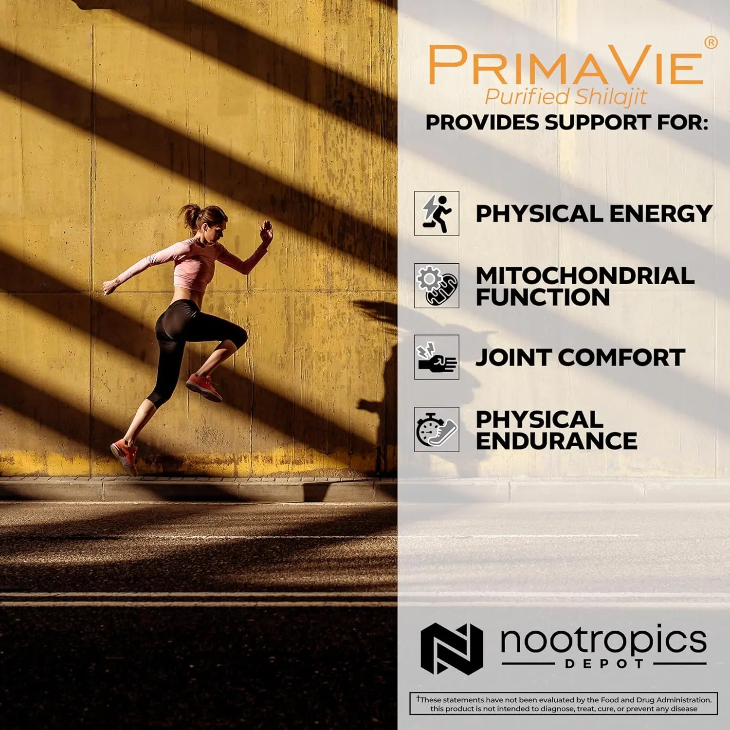 A bottle of PrimaVie Shilajit capsules, an Ayurveda supplement that supports mitochondrial function, boosts energy, and increases exercise endurance.