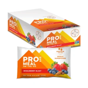 PROBAR wholeberry blast meal bar made with gluten-free, non-GMO ingredients, providing plant-based protein and fiber for sustained energy.
