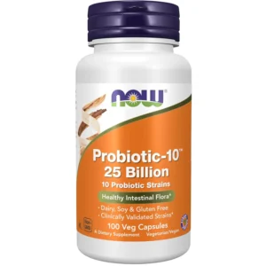 Now Foods Probiotic-10, 25 billion, 100 Veg Capsules to support gut health, encourage healthy gut flora balance, promote intestinal tract health, and maintain proper gastrointestinal function.