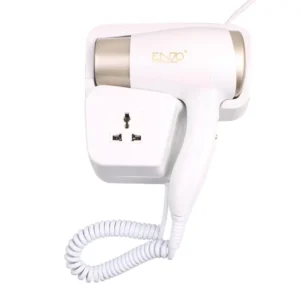 Wall-mounted 3000W professional hair dryer in white, ideal for salons, hotels, and home bathrooms, offering powerful, quiet, and durable performance.