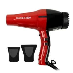 This powerful, red, professional hair dryer features ionic and ceramic technology for healthy, smooth, frizz-free hair with multiple heat and speed settings.