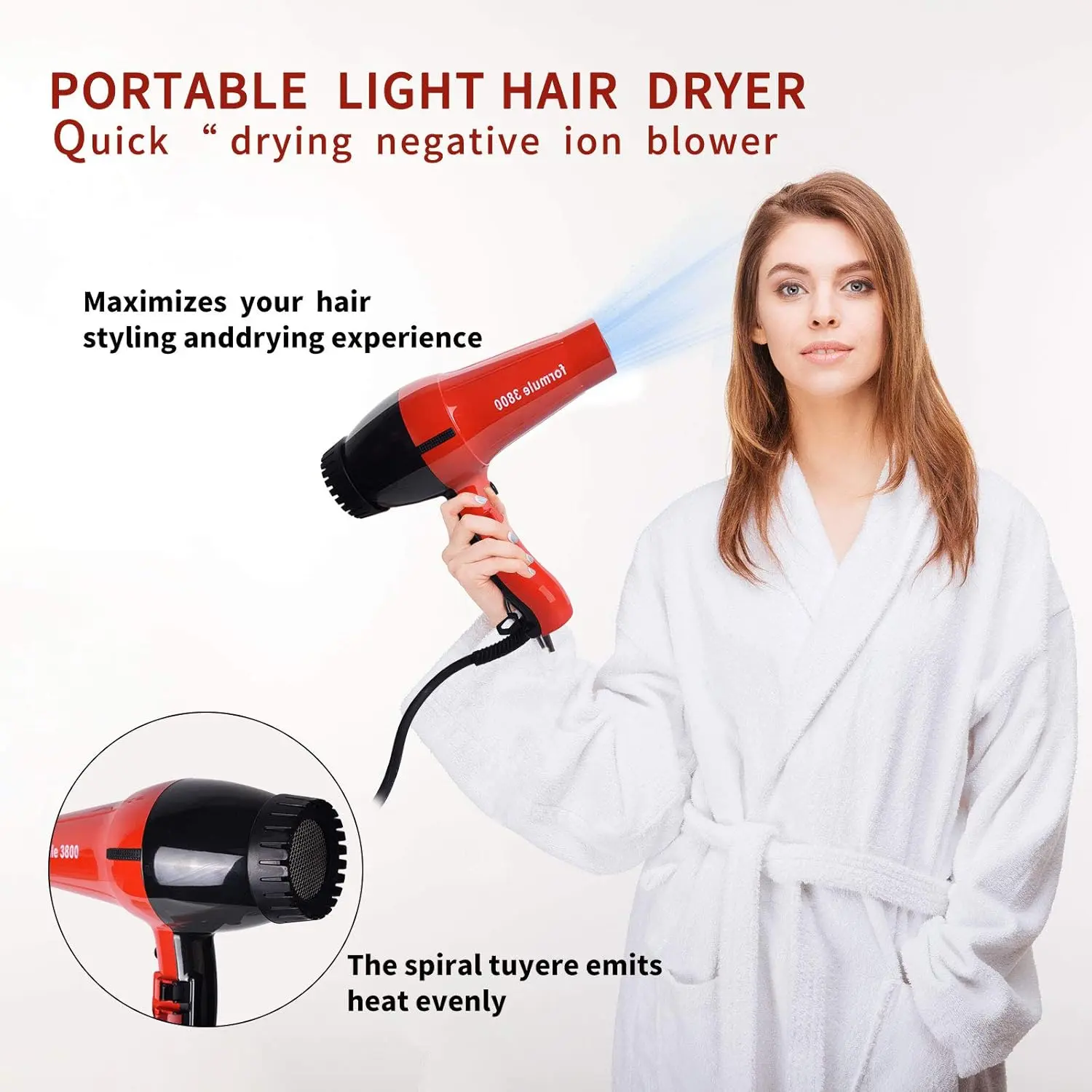 Corded electric mesh hair dryer with a powerful 2000W DC motor and portable design, featuring multiple heat and speed settings.