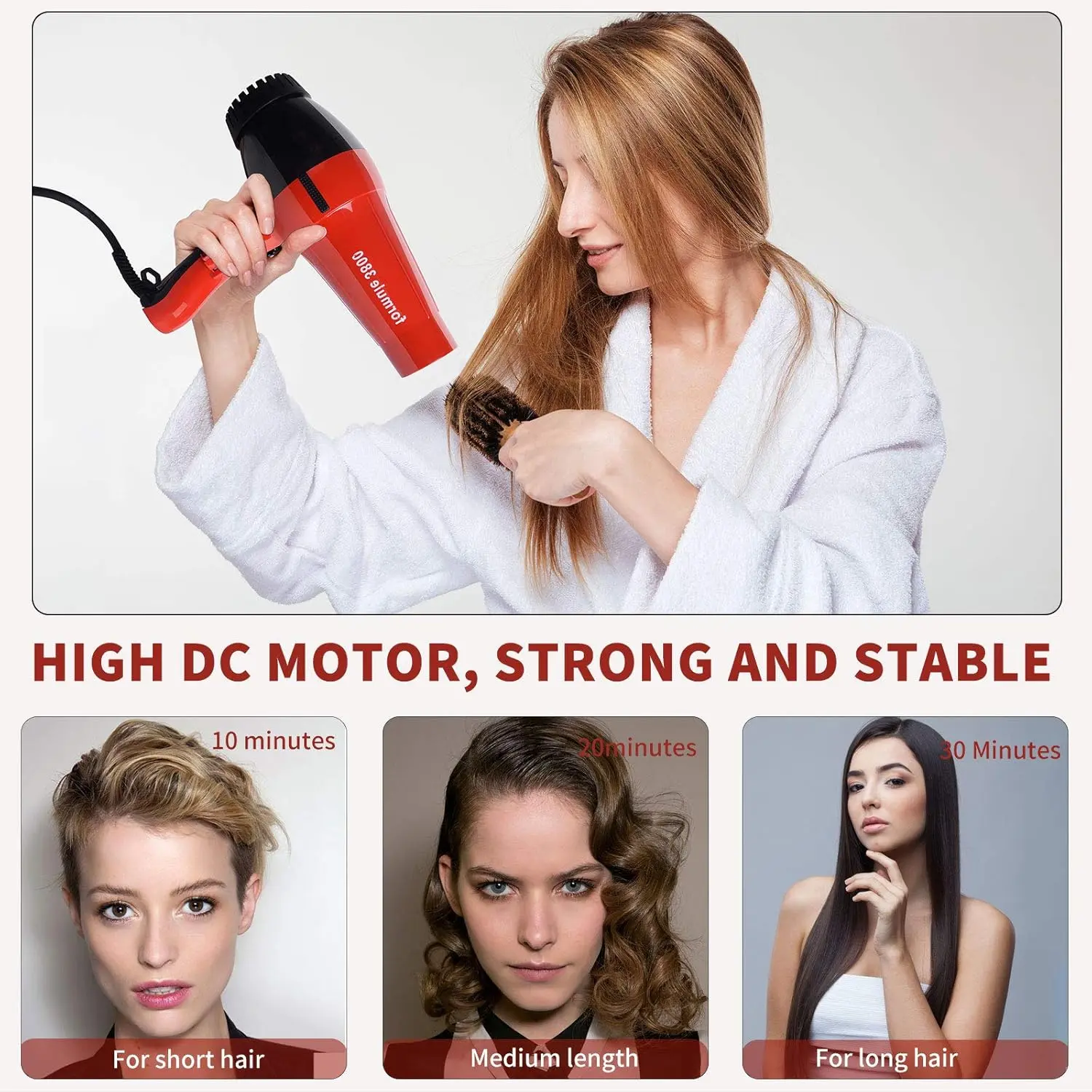 Corded electric mesh hair dryer with a powerful 2000W DC motor and portable design, featuring multiple heat and speed settings.