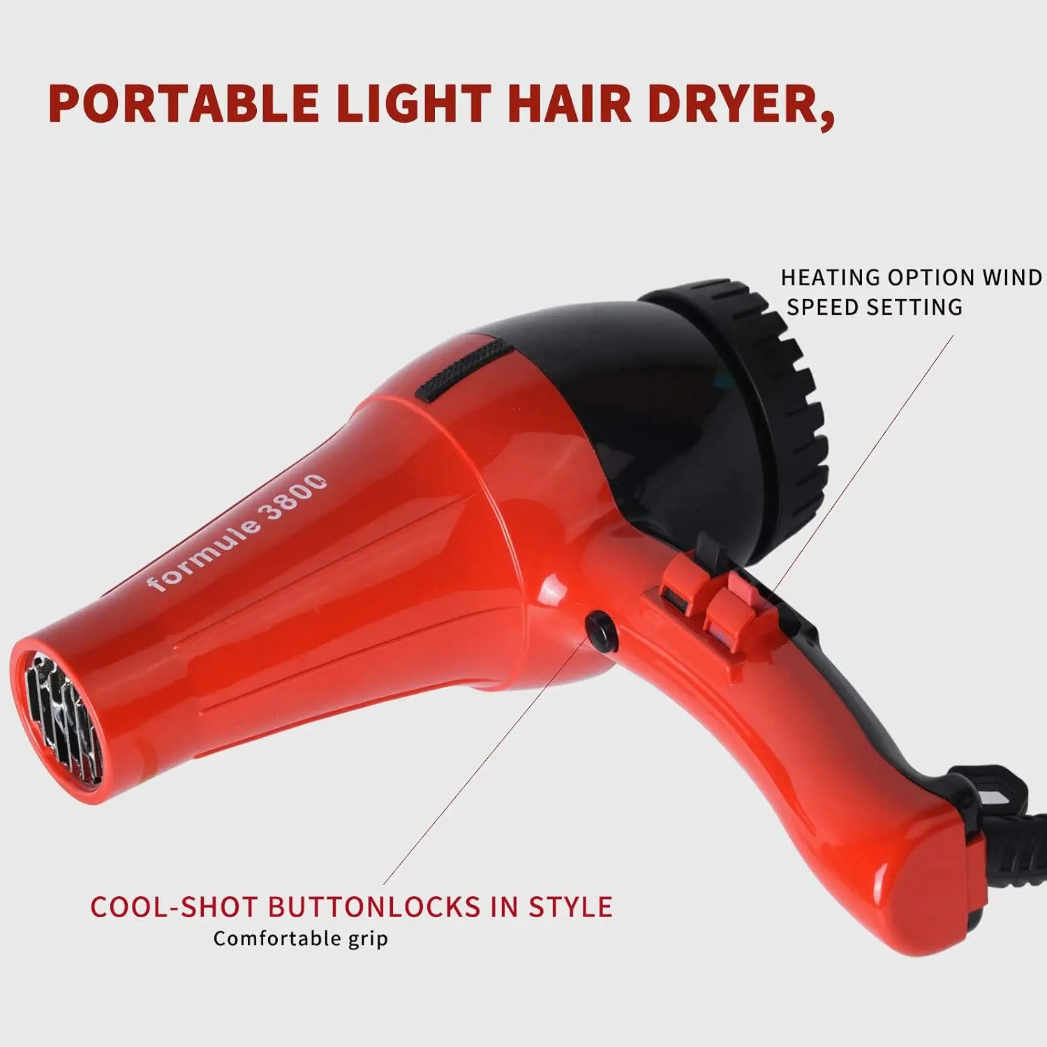 Corded electric mesh hair dryer with a powerful 2000W DC motor and portable design, featuring multiple heat and speed settings.