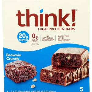 Five count of think! Glanbia high protein Brownie Crunch snack bars by glad.
