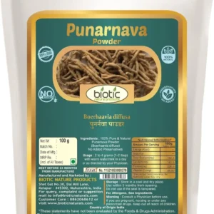 This is a 100gm pack of Biotic Natural Punarnava Powder, also known as Boerhavia diffusa, a traditional Ayurvedic herb.