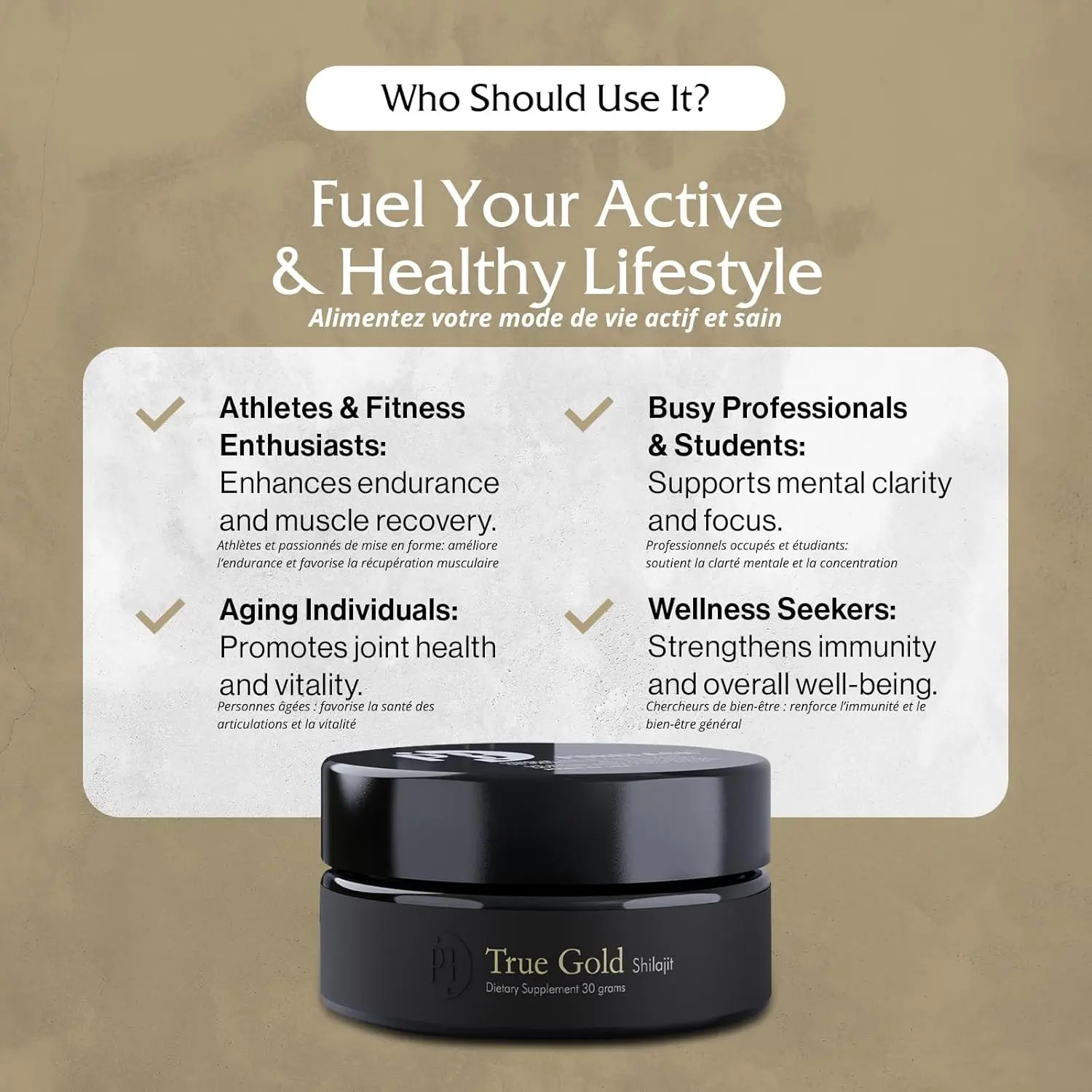 A jar of Pürblack Live Resin True Gold Shilajit, an American-made mineral supplement rich in over 80 potent minerals, antioxidants, and adaptogens for natural performance enhancement and healthy aging.