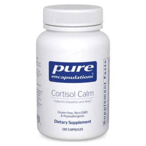 This is a bottle of Pure Encapsulations Cortisol Calm, a nutritional supplement containing 120 vegetarian capsules.