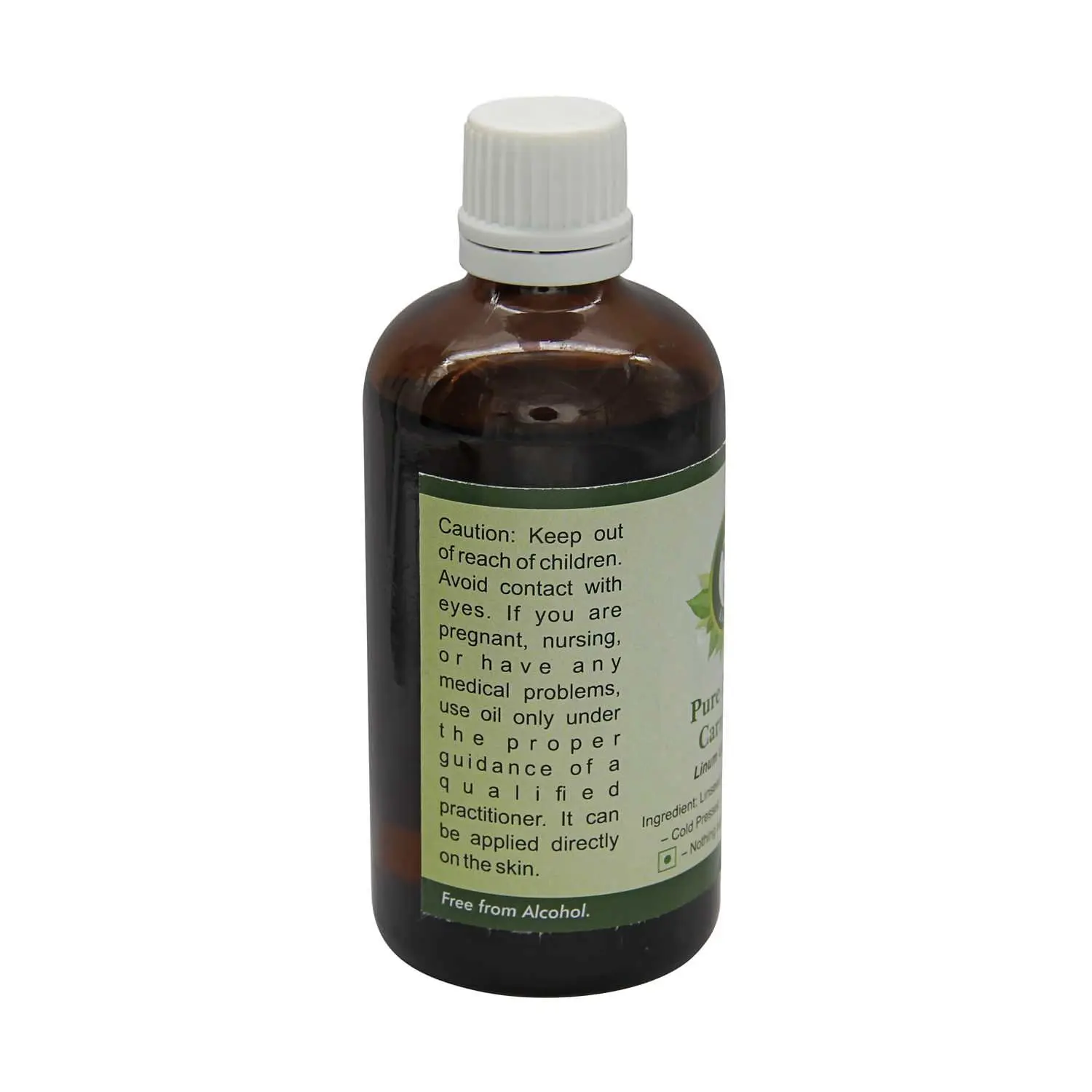 A bottle of pure linseed oil, cold pressed to guarantee purity and certified quality from a reputable brand.