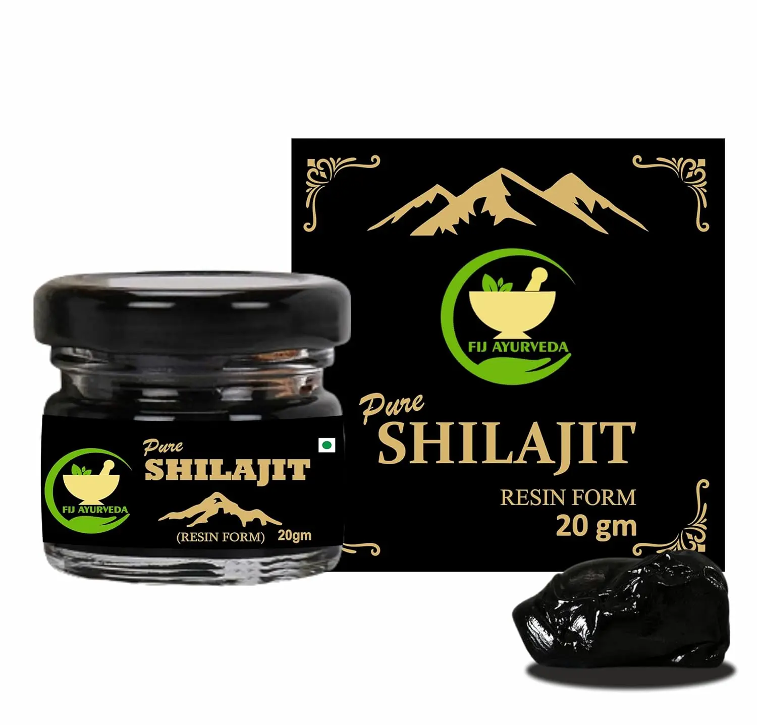 This is a close-up of pure Shilajit resin, a blackish-brown substance used in Ayurvedic medicine to support strength, stamina, and energy levels.
