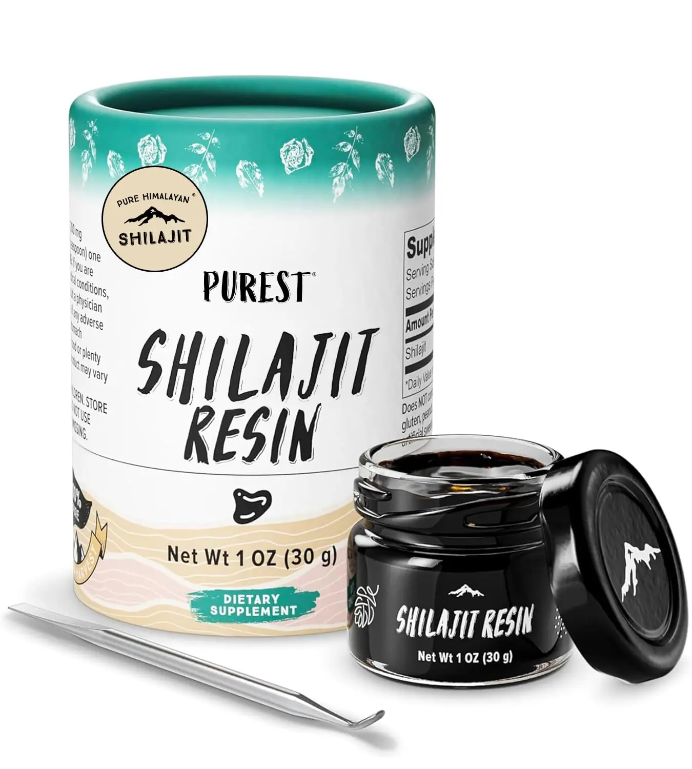 Jar of pure Himalayan shilajit resin containing over 85 trace minerals and fulvic acid, harvested from high altitude Siberian Mountains for balanced living.