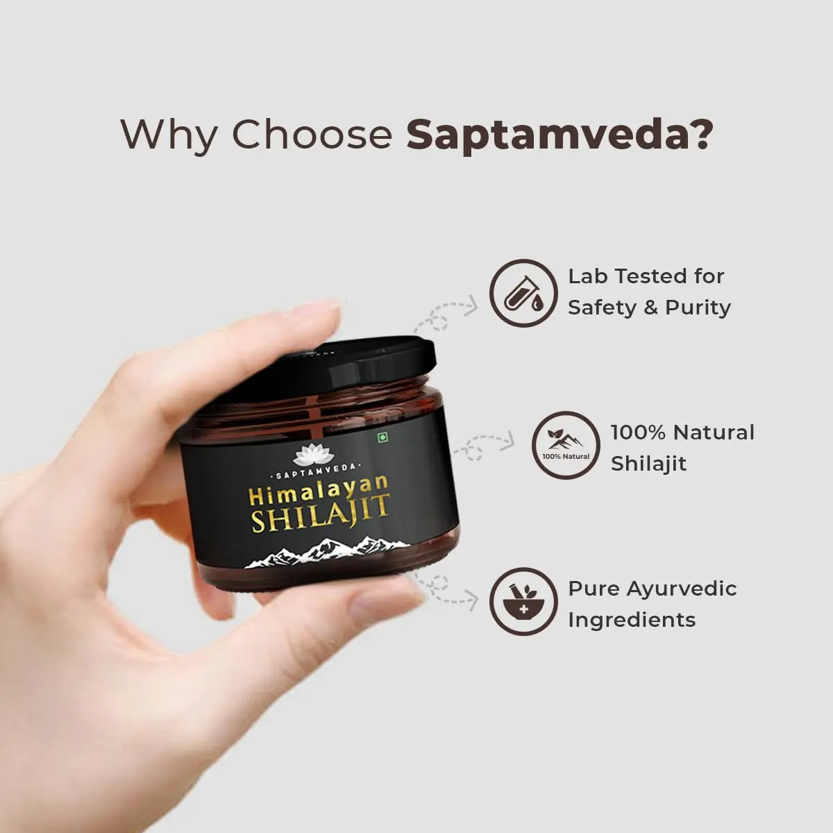 SAPTAMVEDA pure Himalayan Shilajit resin helps boost strength, stamina, build muscle mass, and promote healthy aging for both men and women.