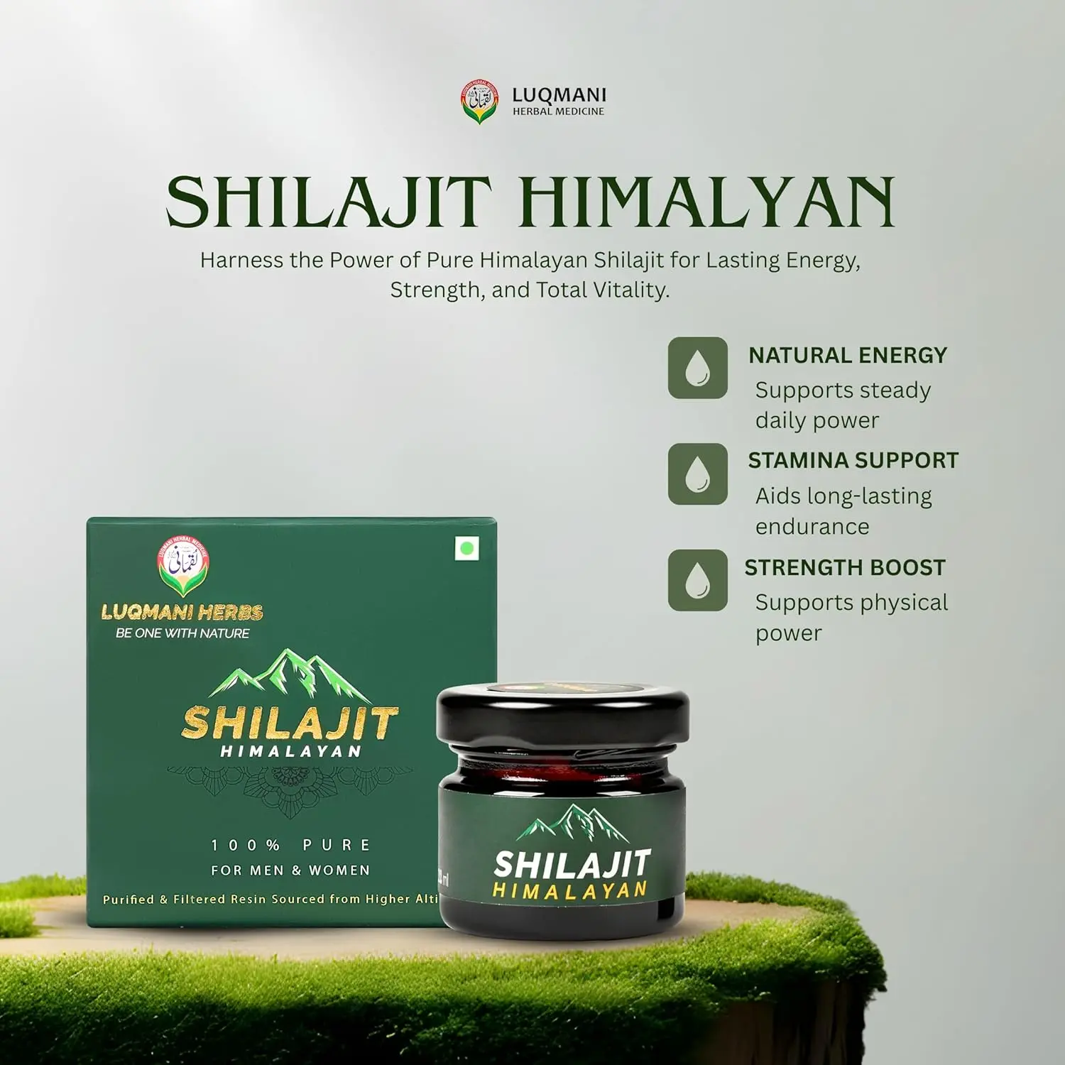 Dark, pure shilajit resin sourced from the Himalayas, rich in fulvic acid and trace minerals, traditionally purified and third-party tested for quality.