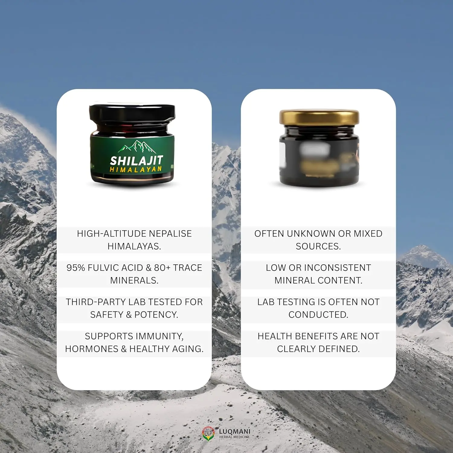 Dark, pure shilajit resin sourced from the Himalayas, rich in fulvic acid and trace minerals, traditionally purified and third-party tested for quality.
