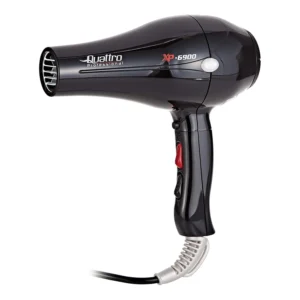 A black Quattro professional hair dryer, a personal care appliance designed for efficient and effective hair styling.