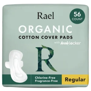 Rael regular absorbency pads with organic cotton top sheet provide comfort, protection, and maximum airflow for all women and skin types, preventing leaks and irritation.