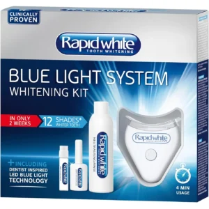 Get up to 5 shades whiter teeth in two weeks with the Rapid White Blue Light Teeth Whitening System, featuring light-activated gel technology for convenient home use.