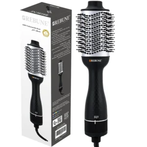 The REBUNE hair styler, dryer and volumizer brush uses negative ionic technology and 1300 watts of power to straighten, dry, and volumize hair with cool and heat settings.