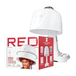 The Red by Kiss ceramic tourmaline hood dryer provides salon-quality hair drying at home with four heat settings and an adjustable hood for all hair types.