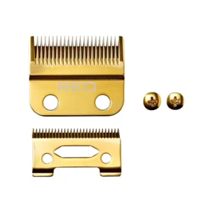 Replacement gold carbon steel clipper blades designed for Red by Kiss cordless clippers, ensuring a clean and precise cut.