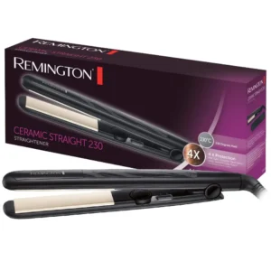 This Remington E51 hair straightener with ceramic plates heats up fast for even temperature distribution, allowing you to straighten your hair quickly and features an automatic shutoff.
