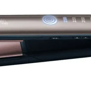 The REMINGTON Keratin Therapy Hair Straightener features advanced keratin ceramic plates and a heat protection sensor to detect moisture and optimize temperature for healthier hair with less damage.