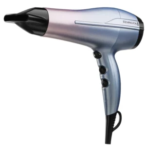 Multicolor Remington Mineral Glow hair dryer with ionic conditioning for frizz-free shine, featuring heat and speed settings and a concentrator.